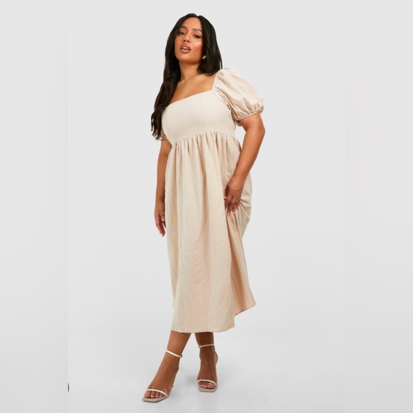Gown Plus Size Black Smock Dress Boohoo Dresses Linen Puff Sleeve Midi  Dress Size Poshmark